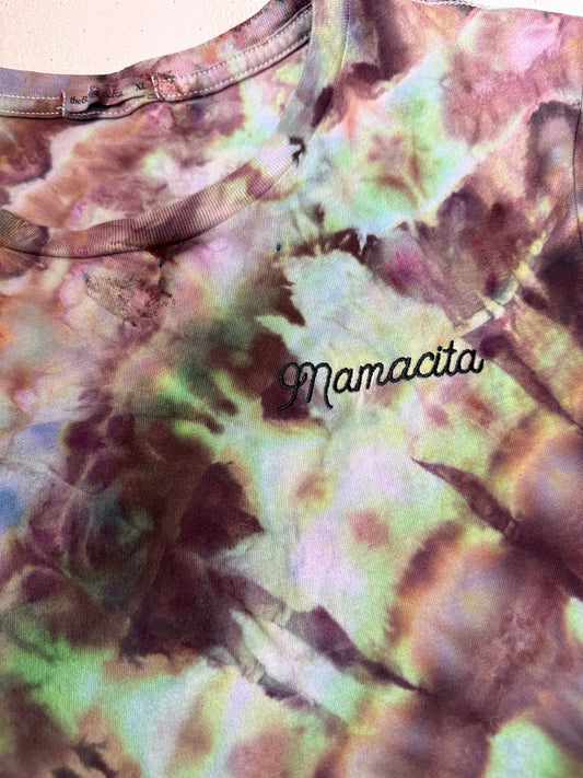 Hand-Dyed Embroidered Mamacita Tee – Earth + Moss Tones (One of One)