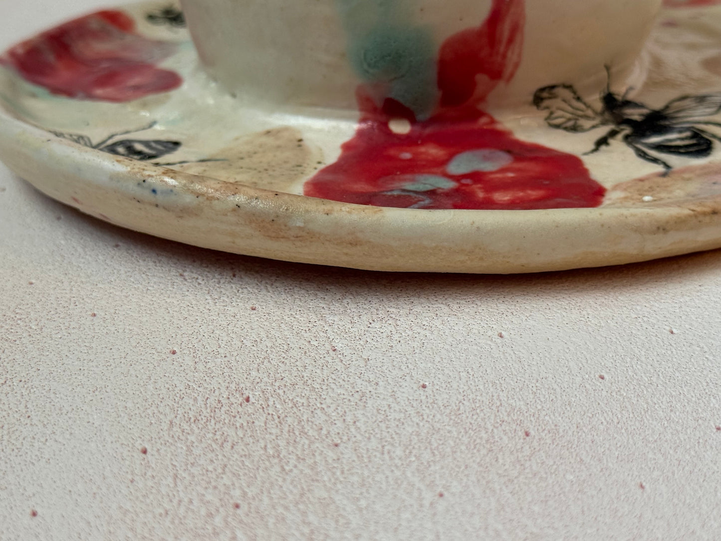 Hand thrown one of a kind dish-Bee motif