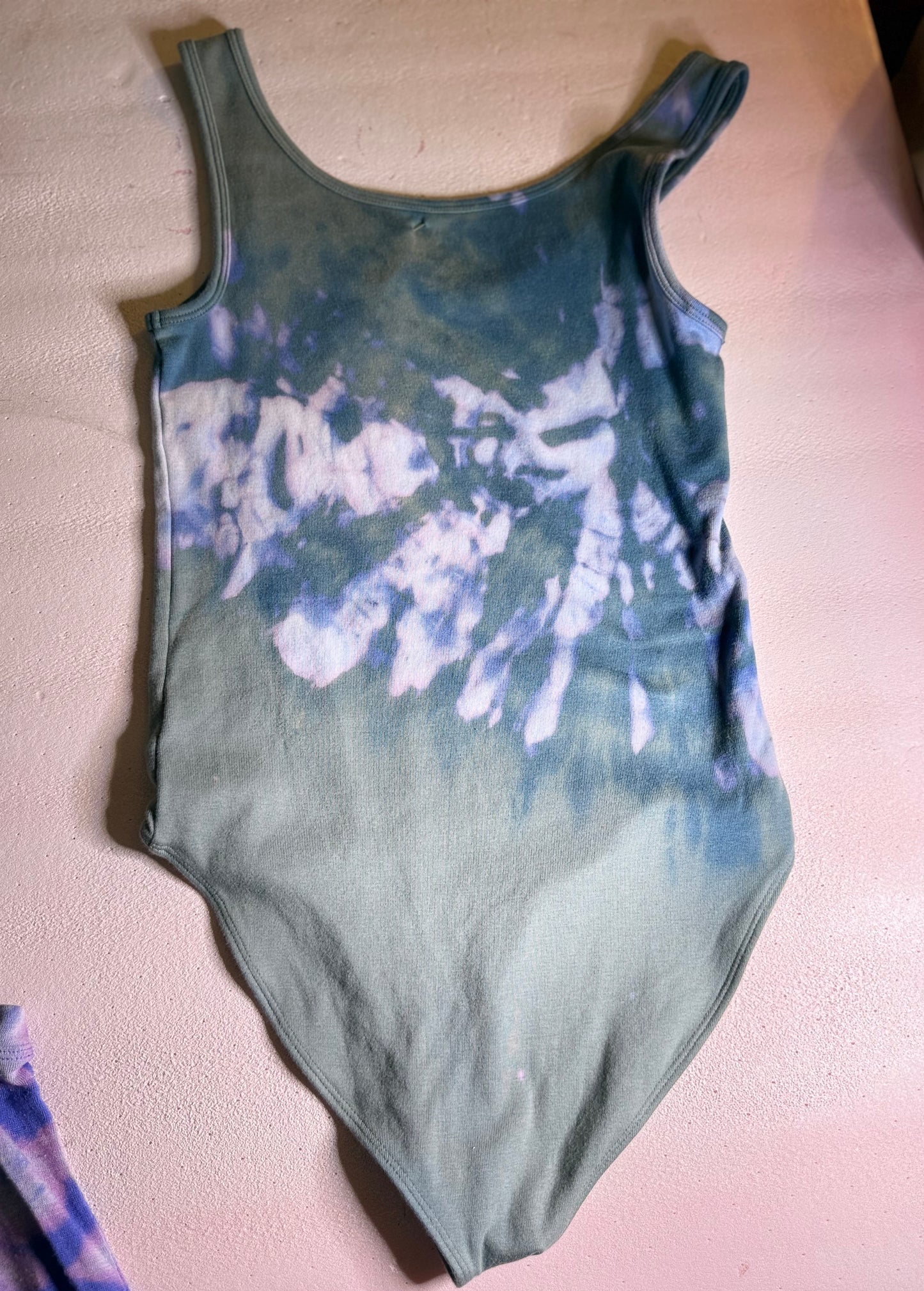 Hand-Dyed GAP Bodysuit – Deep Teal + Ice Burst (Size Small)