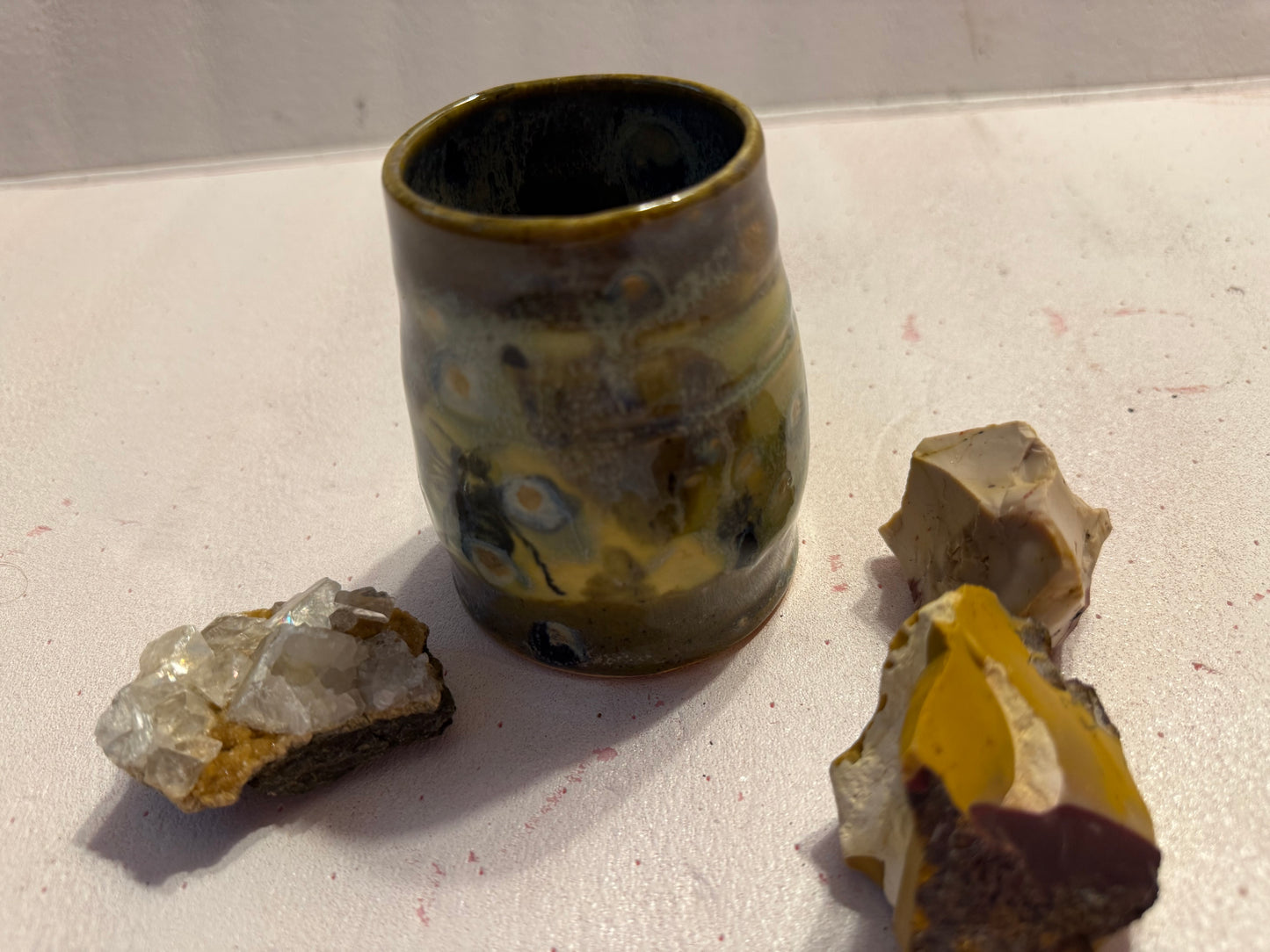 Large ceramic hand thrown cup- bee motif