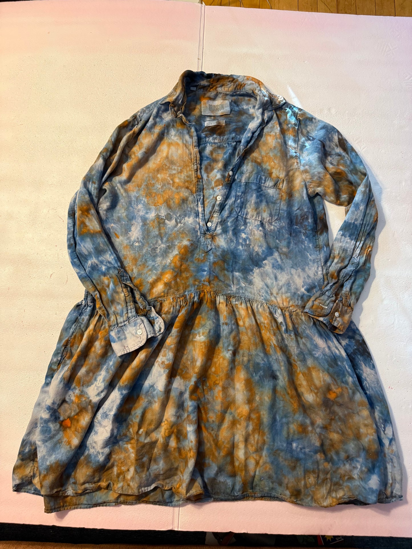 Hand dyed one of a kind shirt dress