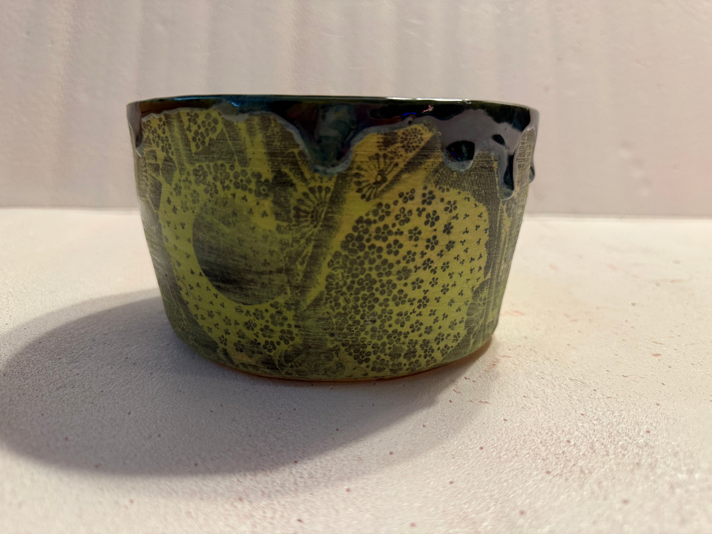 Giant botanical hand thrown drippy bowl