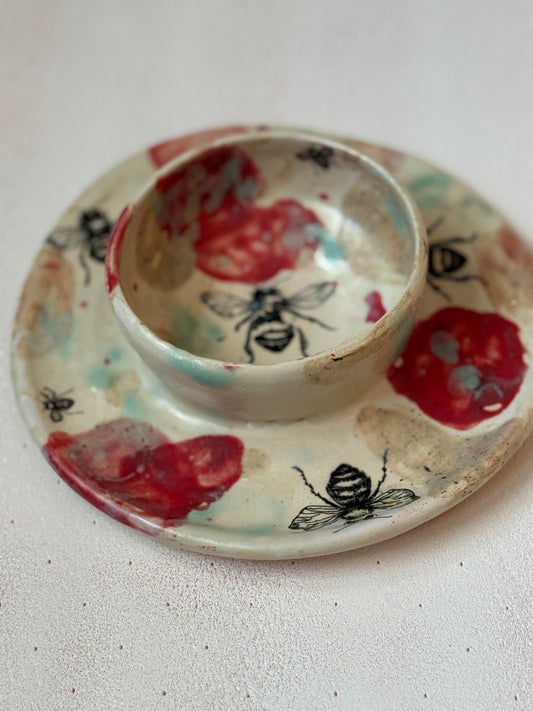 Hand thrown one of a kind dish-Bee motif