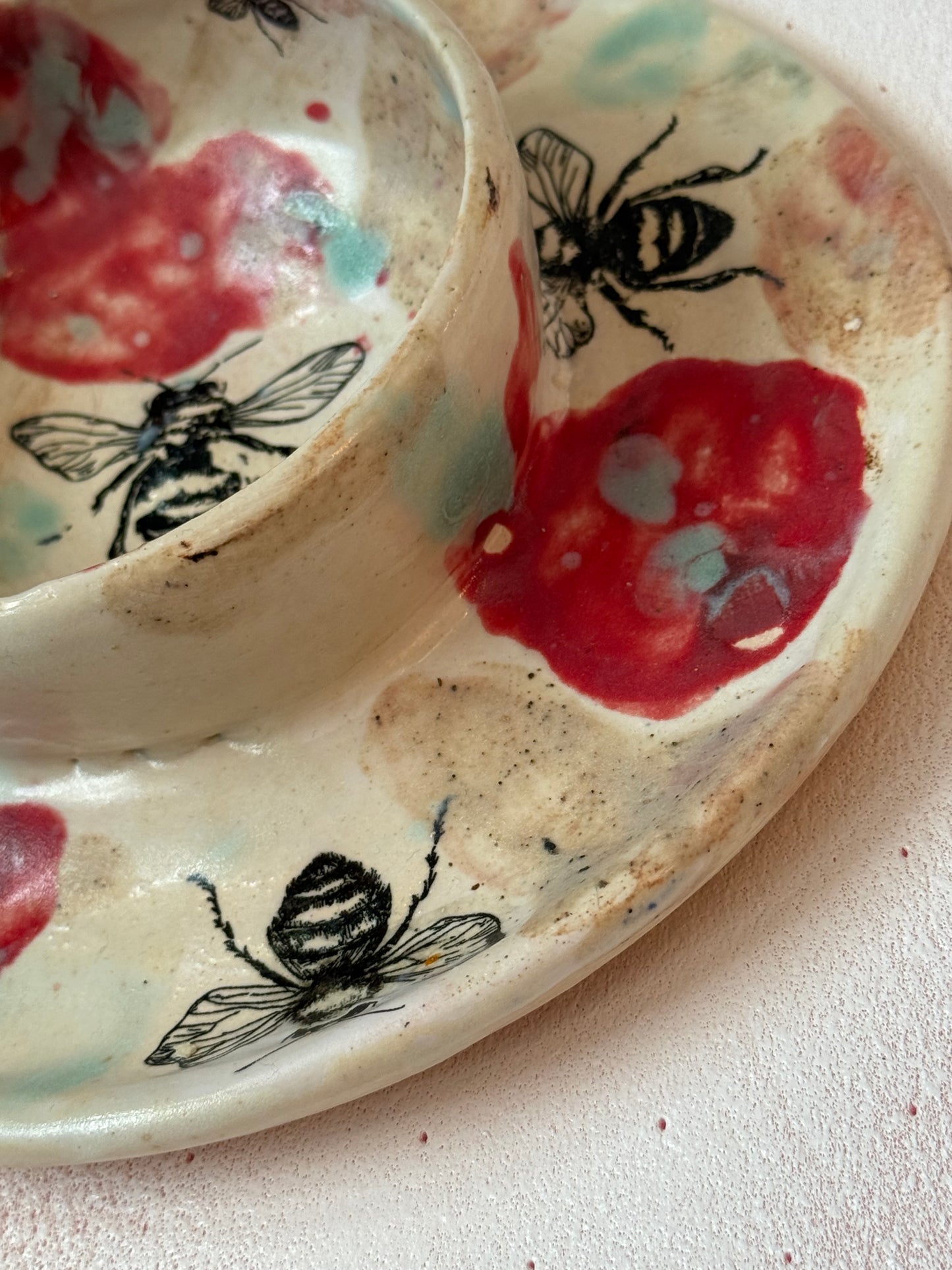 Hand thrown one of a kind dish-Bee motif