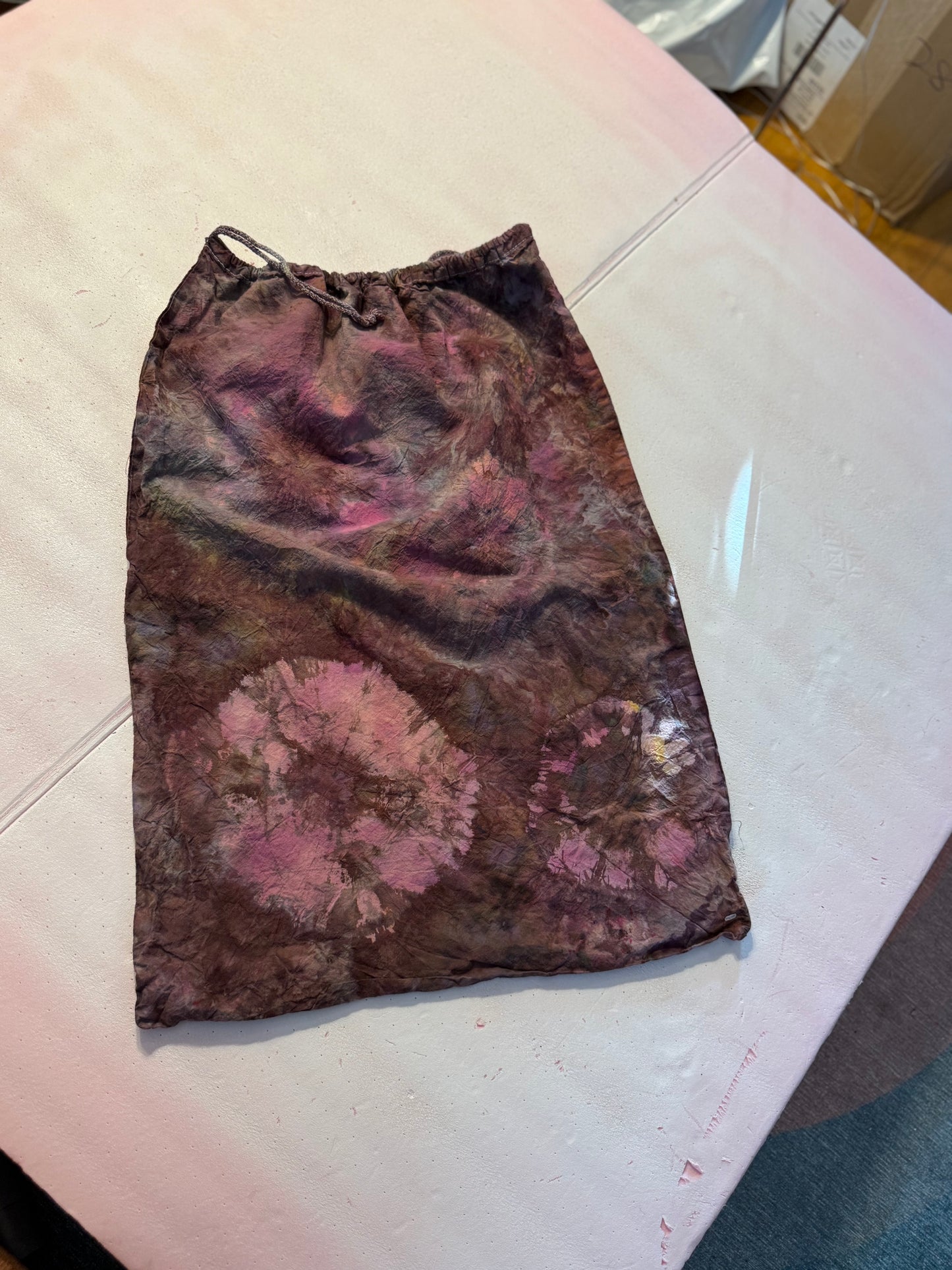 Plum geode printed cotton laundry bag with drawstring
