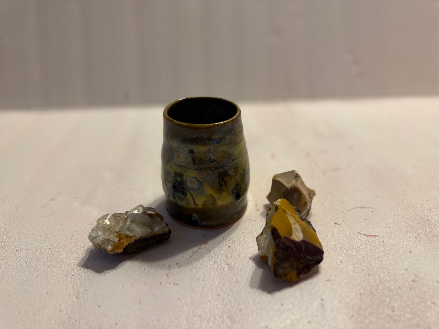 Large ceramic hand thrown cup- bee motif