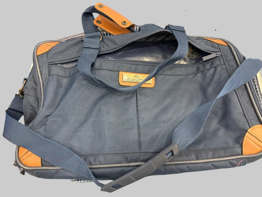 Blue shoulder/laptop bag with leather/brown details