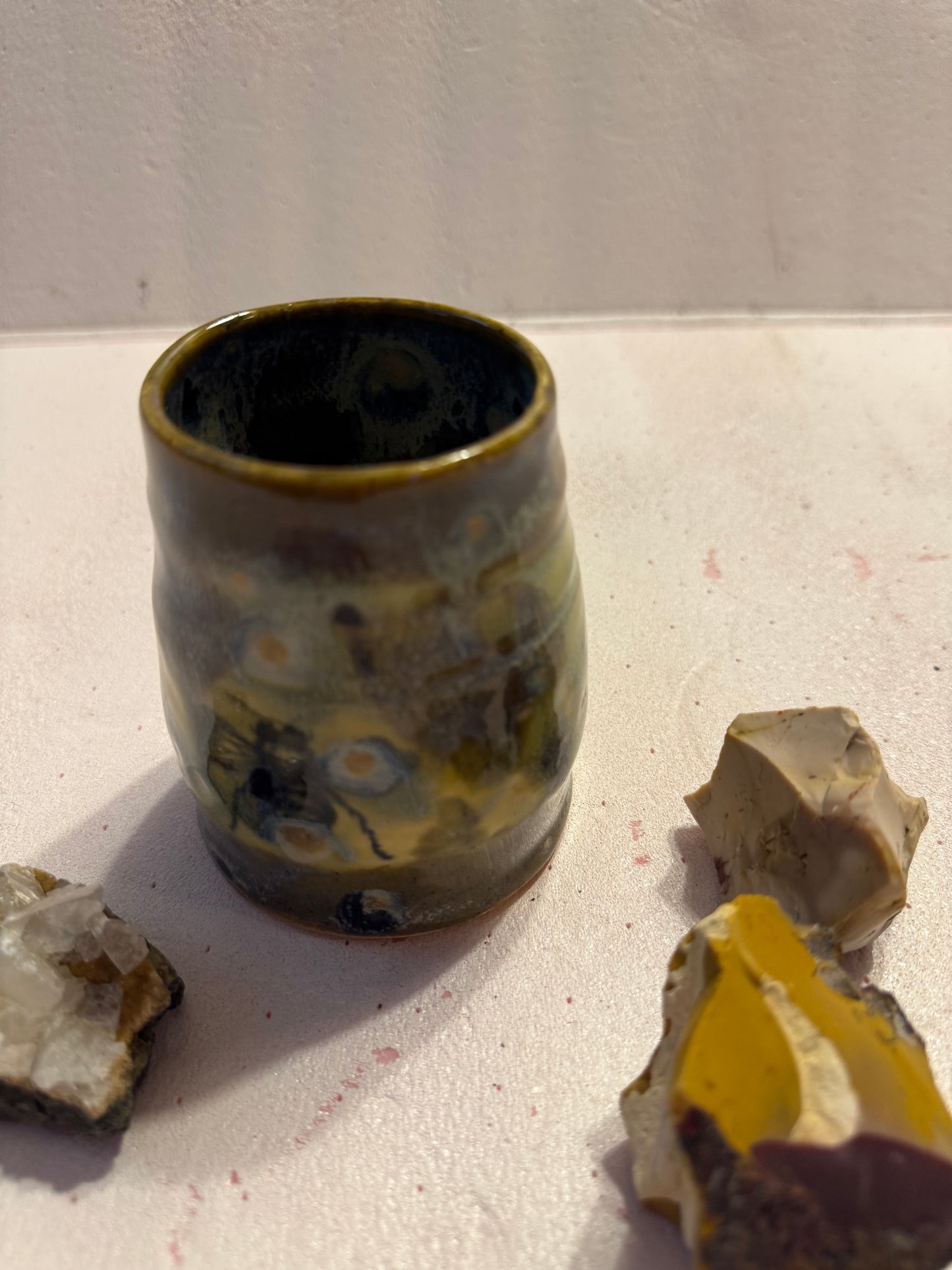 Large ceramic hand thrown cup- bee motif