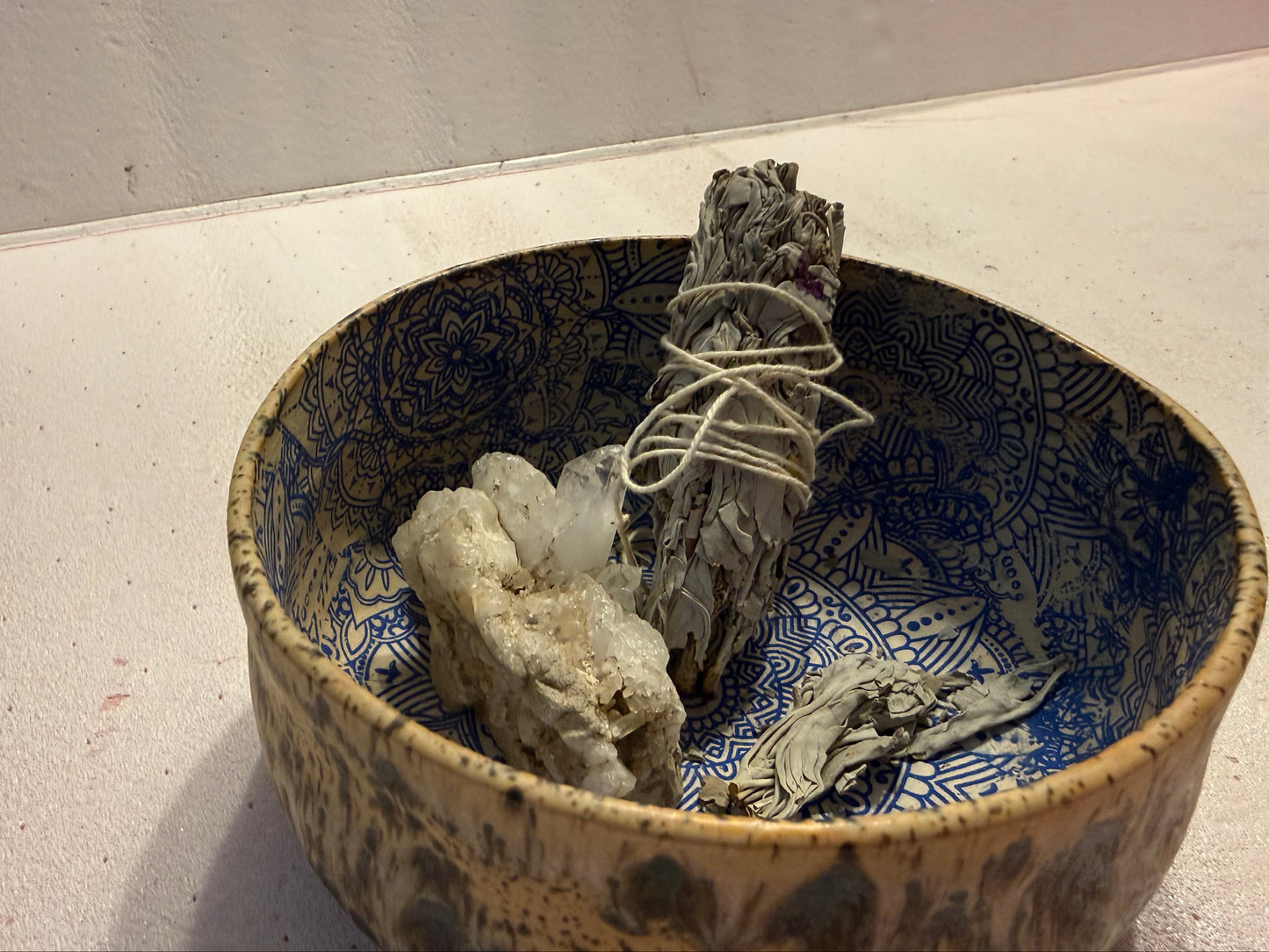 Hand thrown large mandala print ritual bowl