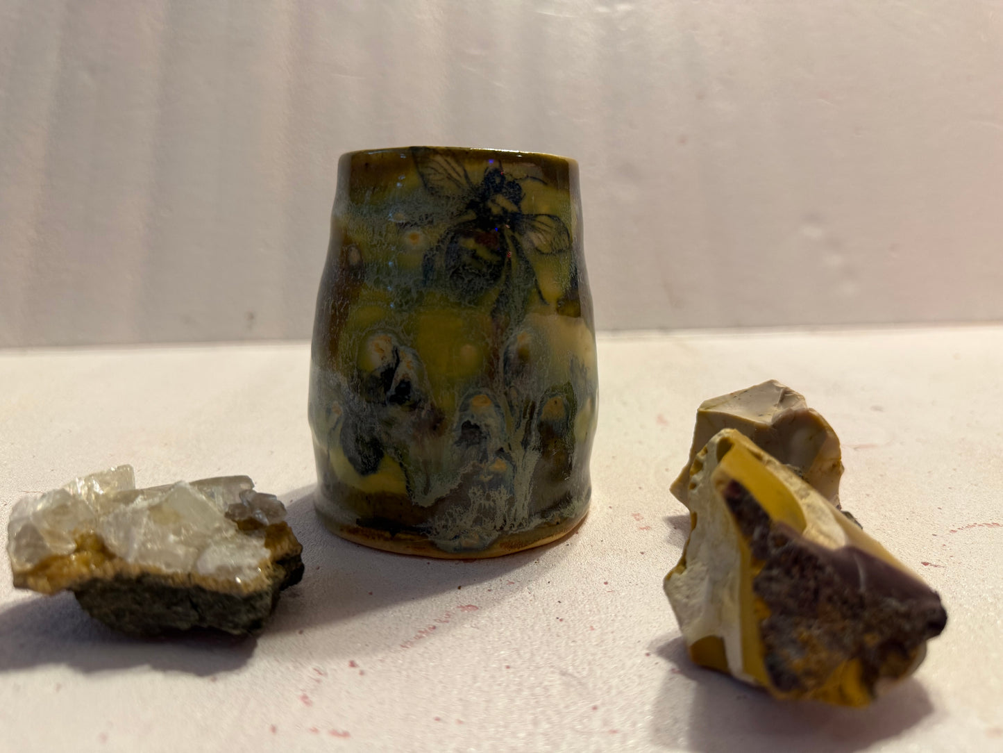 Large ceramic hand thrown cup- bee motif