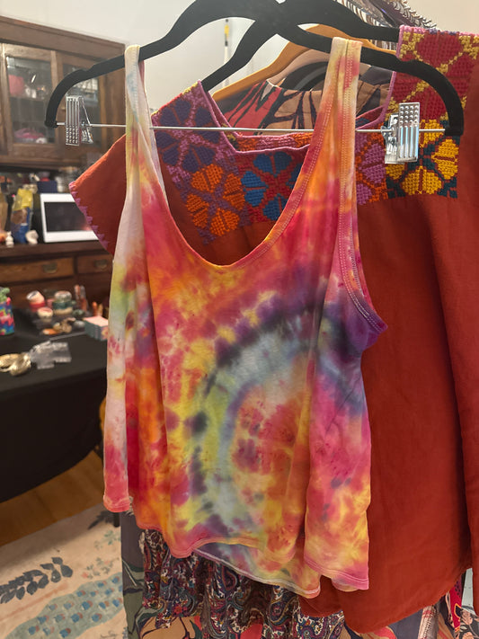 Rainbow hand dyed Everlane scoop neck tank