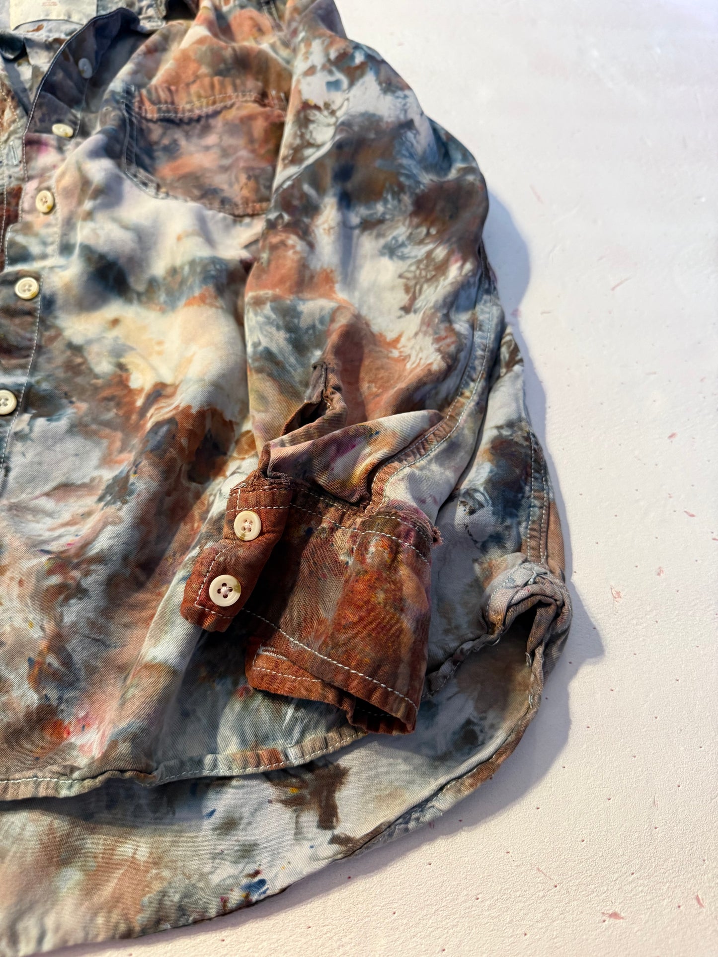 Geode chambray button down ice dyed top