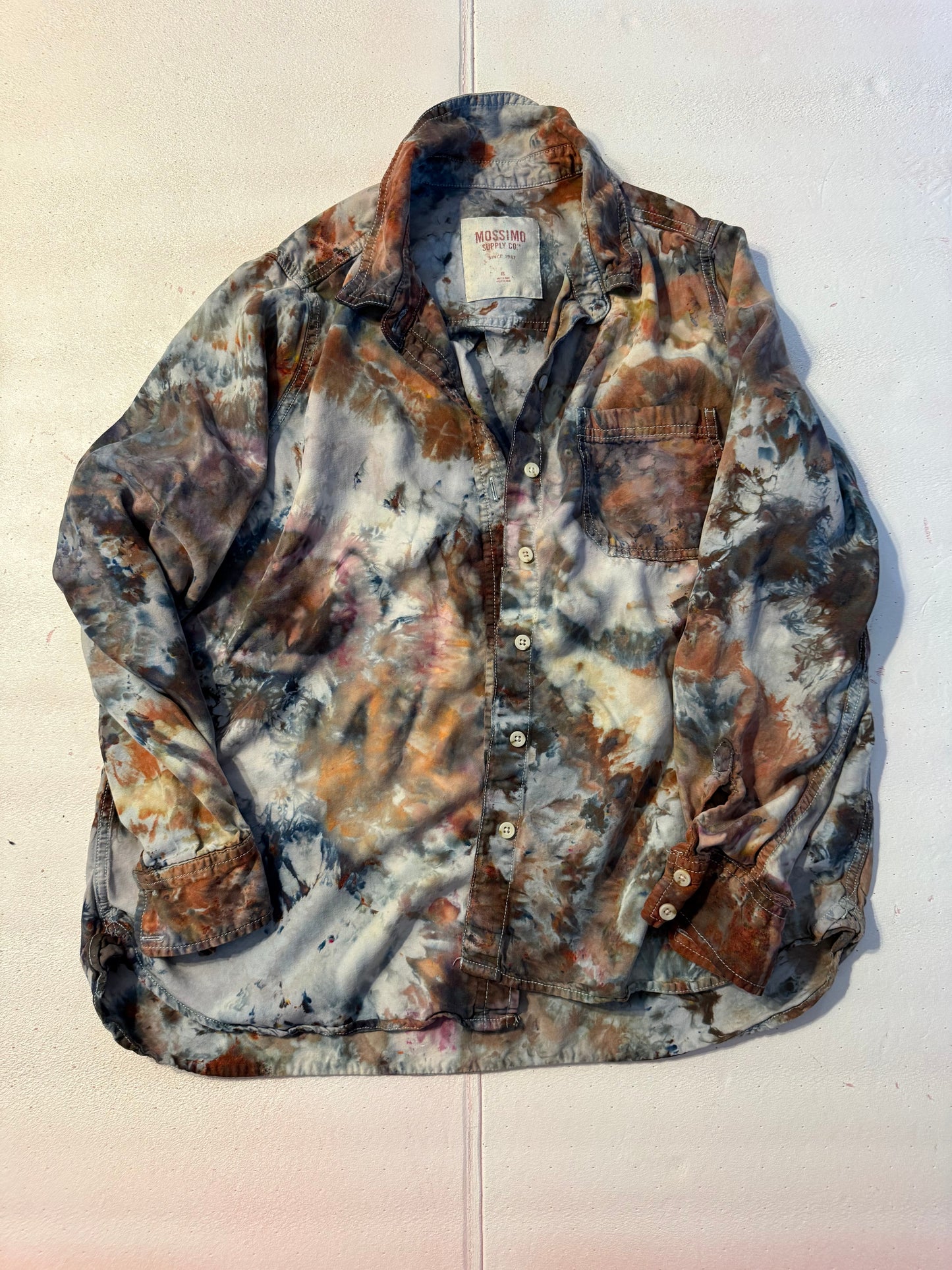 Geode chambray button down ice dyed top