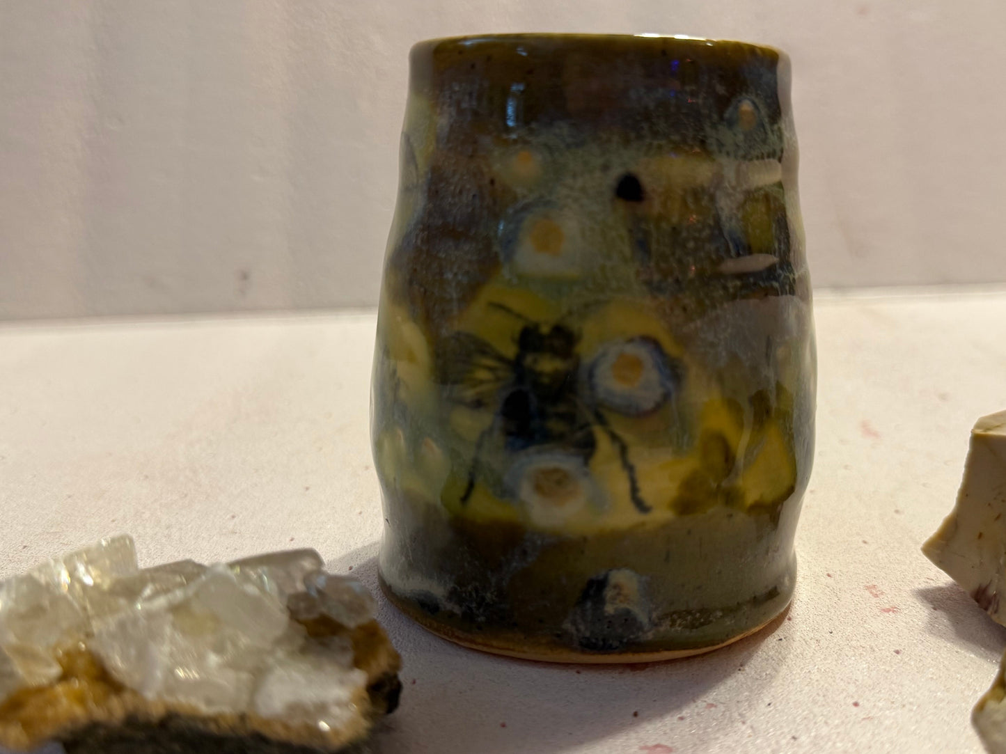 Large ceramic hand thrown cup- bee motif