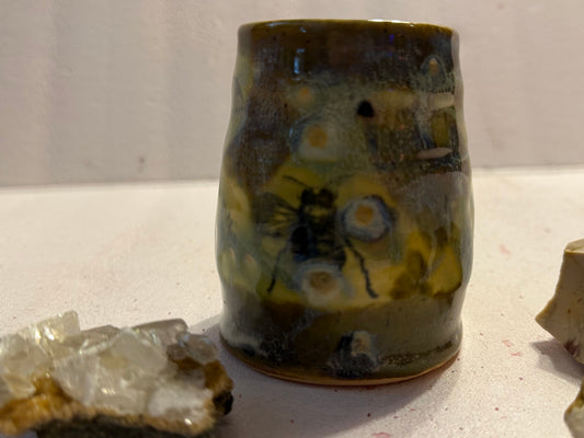 Large ceramic hand thrown cup- bee motif