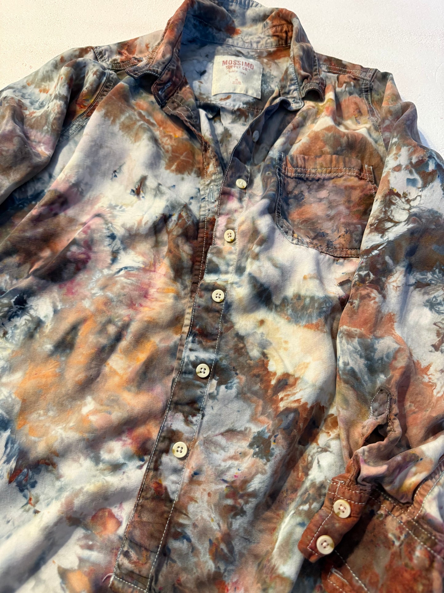 Geode chambray button down ice dyed top