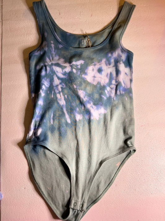 Hand-Dyed GAP Bodysuit – Deep Teal + Ice Burst (Size Small)