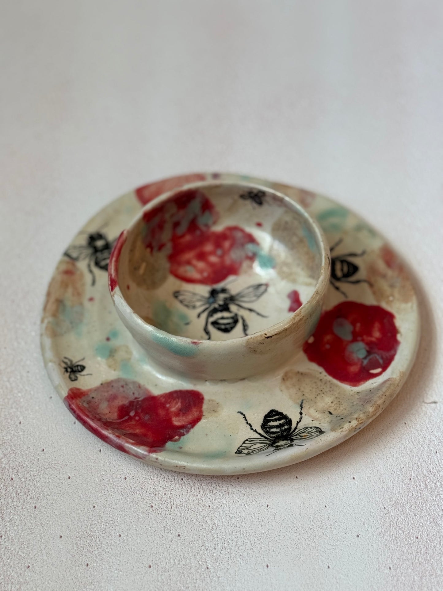 Hand thrown one of a kind dish-Bee motif