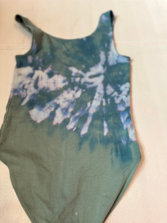 Hand-Dyed GAP Bodysuit – Deep Teal + Ice Burst (Size Small)