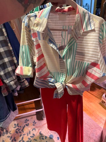 Vintage Patterned Button Down Top 80's Lightweight