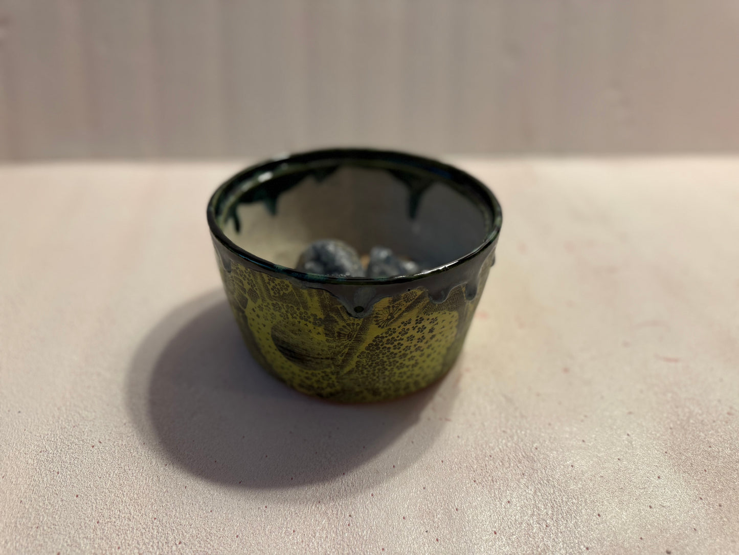 Giant botanical hand thrown drippy bowl