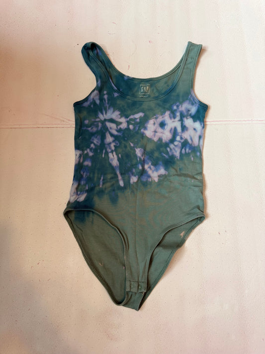 Hand-Dyed GAP Bodysuit – Deep Teal + Ice Burst (Size Small)