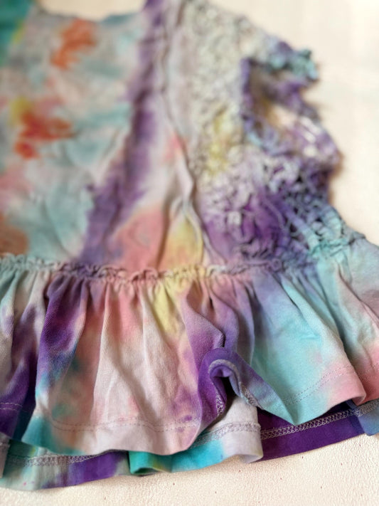 Cosmic Babe Sleeveless Lace Trim Top- One of One Hand-Dyed Statement Shirt | Ruffles