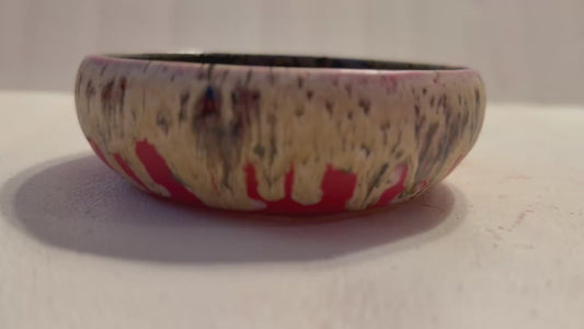 Wide, low bowl- red w/drippy glaze